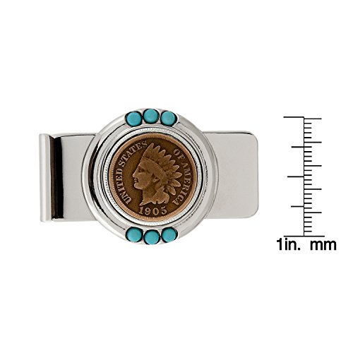 Coin Money Clip - Indian Head Penny | Brass Moneyclip Layered In Silver-Tone Rhodium | Genuine Turquoise Stones | Holds Currency, Credit Cards, Cash | Genuine U.s. Coin | Certificate Of Authenticity #TOP1