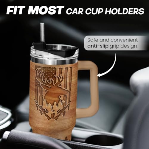 Image of SANDJEST Hunting Tumbler Gift for Men, 40oz Stainless Steel Insulated Coffee Tumbler With Lid & Straw, Travel Cup Gift for Dad Husband, Christmas Birthday Father's Day