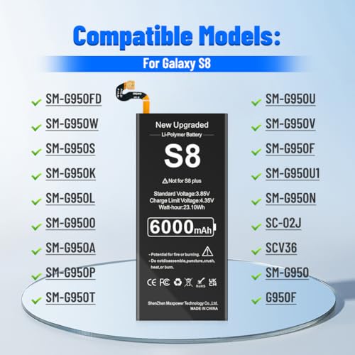 SHENMZ Galaxy S8 Battery, [Upgraded] 6000mAh High Capacity Li-Polymer EB-BG950ABE Replacement Battery for Samsung Galaxy S8 SM-G950 G950V G950A G950T G950P G950R4 with Screwdriver Tool Kit - Thumbnail 6