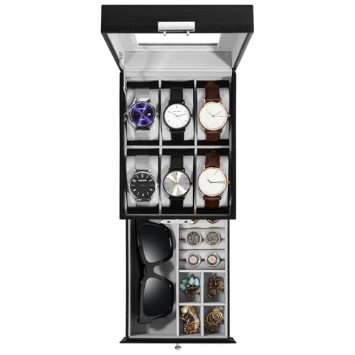 Uten 6-Slot Watch Box, 2-Layers PU Leather Watch Case with Lock by Uten - Used condition - US$18.52