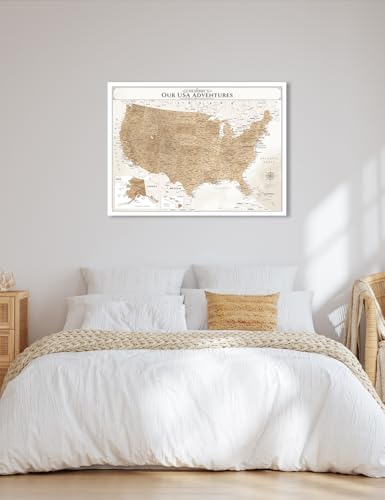 Image of IPIC - Vintage Push Pin United States Map Canvas Wall Art, Oversized US Travel Map Print for Home, Office, Study or RV, Push Pin Board Decor to Track Your Travels, Ready to Hang