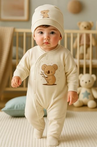 Blue Eyes Neugeborenen Baby Geschenk Set – 6-teiliges Erstausstattungsset aus 100% Natürlicher Baumwolle, OEKO-Tex, Weiches Unisex Erstlingsset für Babys 0–4 Monate (Koala)