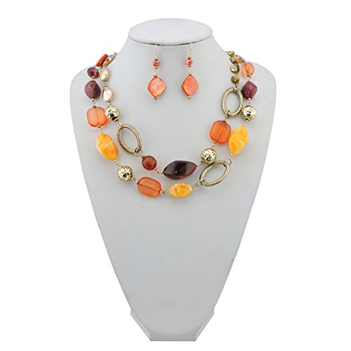 image for Bocar 2 Strand Statement Choker Shell Necklace and Earring Set for Wom