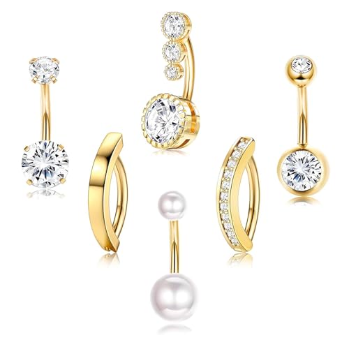 agogue 6 piercings para el ombligo dorado, de acero quirúrgico, para el ombligo, para el ombligo, adecuado para mujer