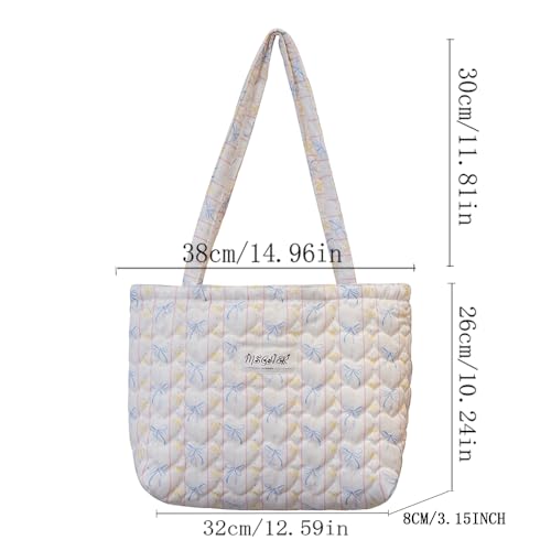 Image of Floral Quilted Cotton Shoulder Bag for Women Daily Use Medium Size Handbag Large Capacity Thickened Design Tote