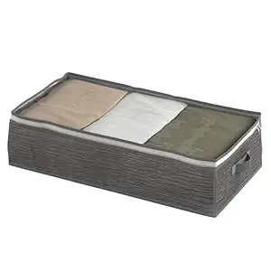 Lifelong Underbed Storage Bags | Foldable Fabric Organizer with Clear Window & Sturdy Handles | Space-Saving Clothes, Bedding, Comforter & Shoe Storage | Dustproof Zippered Fabric Bins | Grey