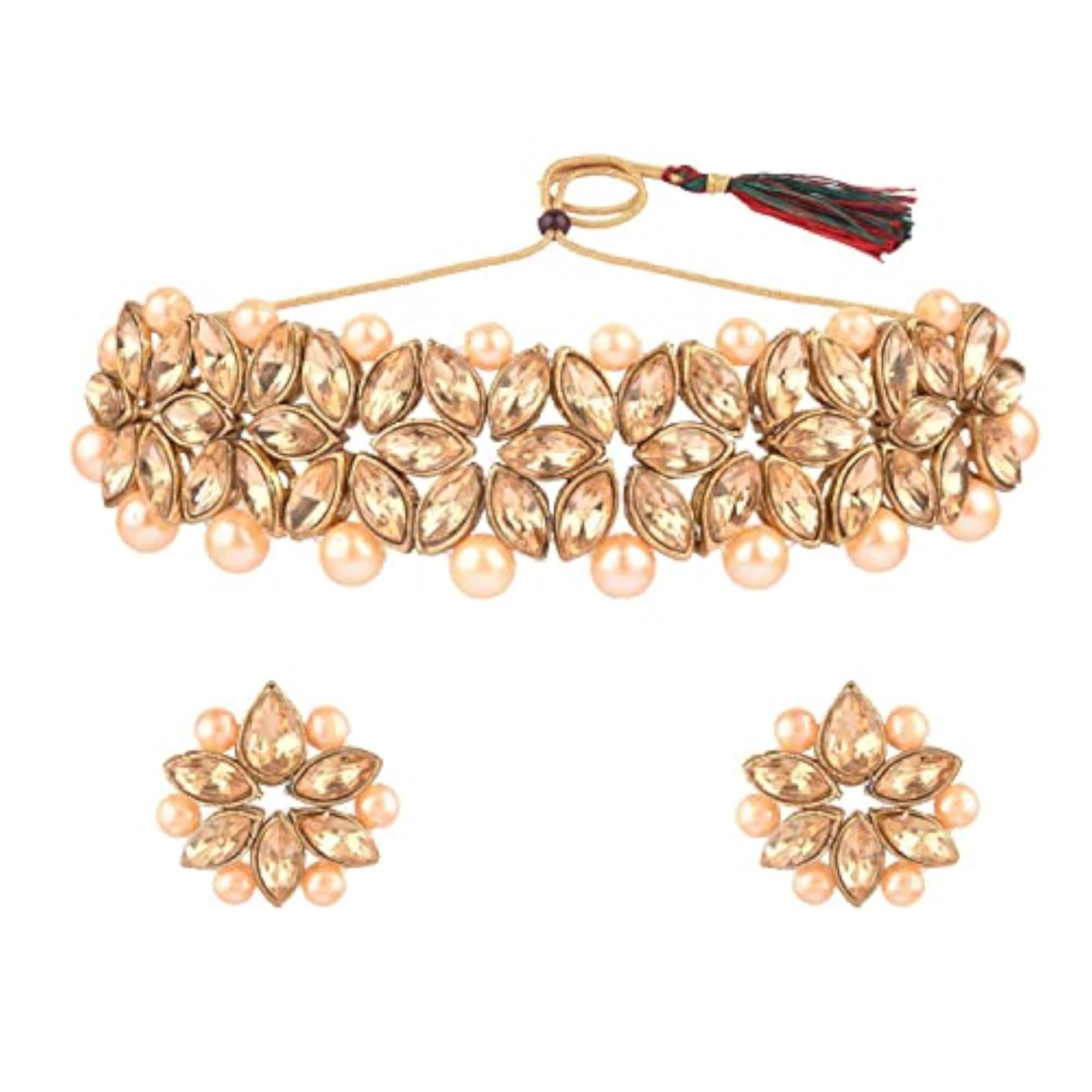 Fancy Crystal Choker Necklace & Earrings Set