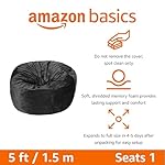 Amazon Basics Large Bean Bag Chair for Adults, 5 ft Memory Foam Filled with Solid Microfiber Cover, Grey, for Living Room, Bedroom, Dorm, Spacious Design - Image 3