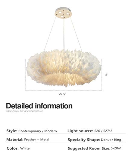 Lustre plumes blanches 80 cm suspension chambre moderne - 3