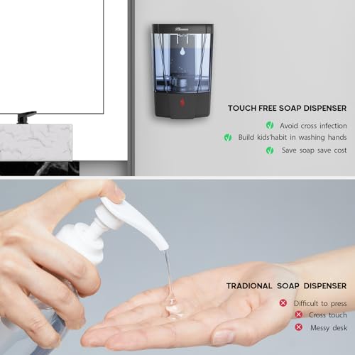 PLUSSEN Soap Dispenser Wall Mount, Automatic Hand Sanitizer Dispenser 600ml Gel n Liquid Touchless Commercial Wall Soap Dispenser for Bathroom,Black-600ml by PLUSSEN - Used condition - Image 6