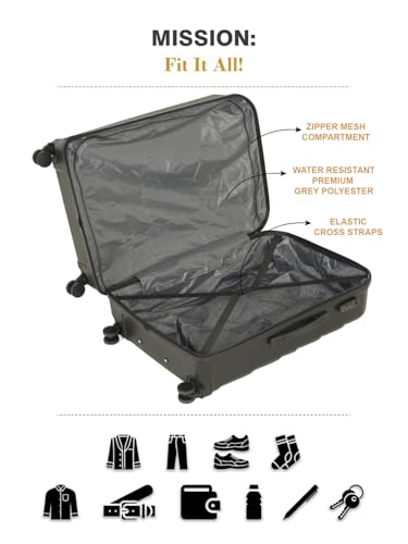 Image of Teakwood Small-Medium-Large Size 8 Wheels Trolley Bag, Hard Cabin with Zipper Closure, Adjustable Push Button & TSA Lock System 360 Degree (Set of 3, Black)