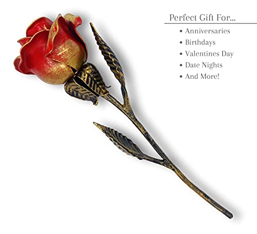 Red Stained Metal Rose | Wedding Gifts 4Th, 6Th, 33Rd & 47Th Year Red Iron Roses For The Wife, Husband, Women Or Men In Your Life | Statue Gift Ideas Of Everlasting Love #TOP4
