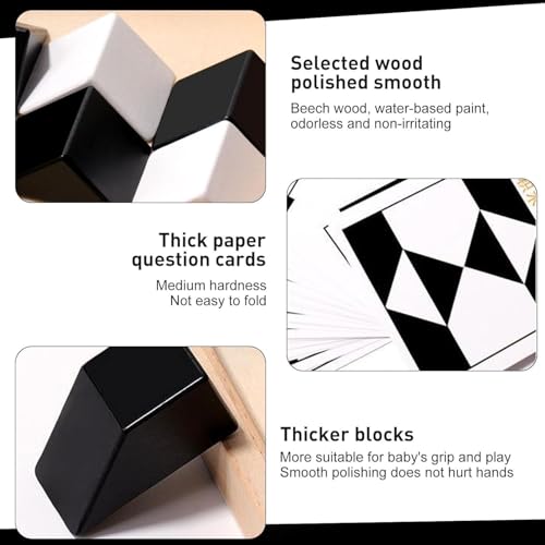 Image of 3D Puzzle Hidden Building Blocks, Jigsaw Puzzles for Adults, Wooden Brain Teaser Games, Black & White Geometric Blocks for Kids Ages 3+