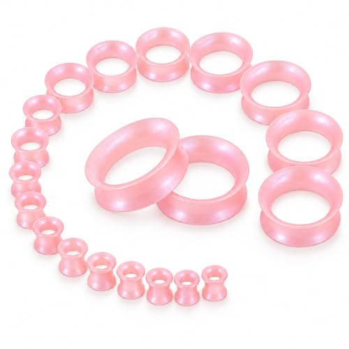 Oyaface 20PCS Silicone Gauges for Ears 10 Pairs Silicone Ear Tunnels Plugs Flexible Ear Stretching Gauge Kit Lightpink