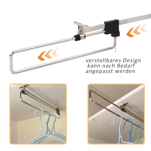 Ausziehbare Kleiderstange, 2 Stück Kleiderstange für den Schrank, 25CM Kleiderstange Schrank, Kleiderbügelauszug ausziehbar, Edelstahl Schrankstange, Teleskopschrankrohr, Mit Schrauben, Silber
