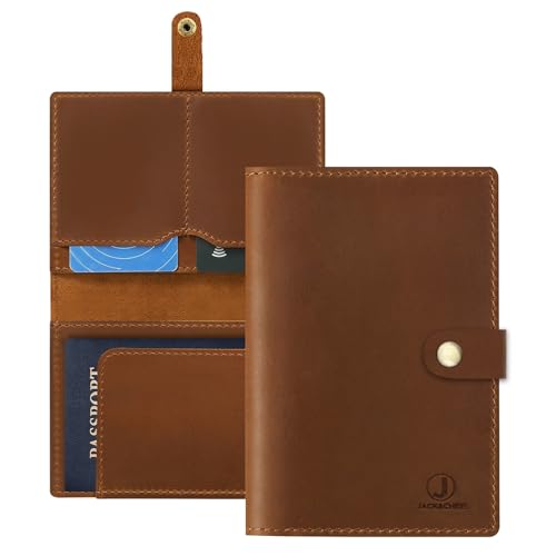 Jack&Chris Genuine Leather Passport Holder For Travel, RFID Blocking Handmade Passport Holder with Card Case Organized & Safe, Quality Travel Essentials for Women and Men for Gifting, Brown
