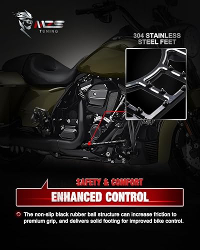 Image of MZS Motorcycle Floorboards Passenger Driver Footboards Wide Foot Pegs Board Pedal Stretched Black Compatible with Dyna FLD /Electra Road Street Glide /Softail /Road King /Trike /Ultra Limited