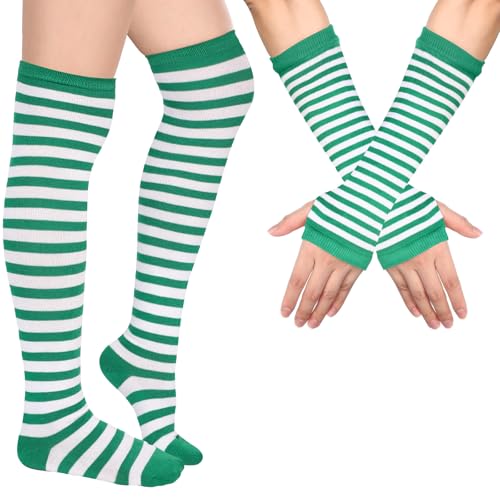 Image of Geyoga Arm Warmers Leg Warmers Striped Thigh High Socks Fingerless Gloves Stockings Christmas Halloween