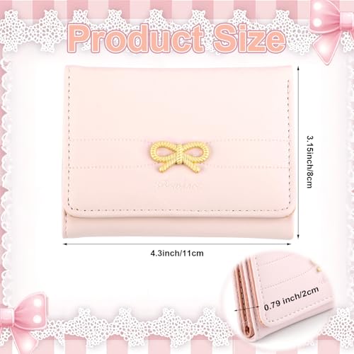 Pink Bow Wallet, Cute Wallet Bow Small Wallet Coquette Bow Wallet Stylish Bow Card Holder Wallet Leather Girls Wallet with ID Window for Women Girls2