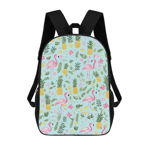 Tropical Flamingo and Pineapple 17 Inch Backpack Classic Travel Daypack with Adjustable Shoulder Straps for Men Women