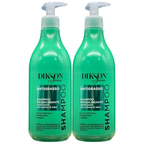 Shampoo ANTIGRASSO Riequilibrante, Per Capelli Grassi Con Eccesso Di Sebo. Con Oli Essenziali Di Rosmarino e Limone 500ml (2 Flaconi)