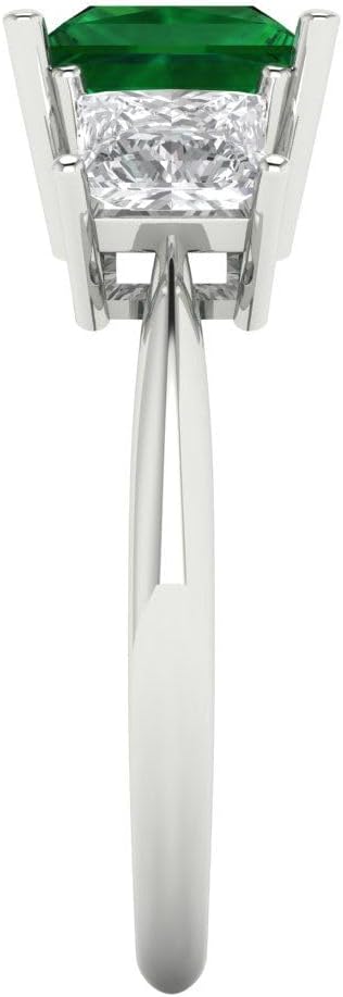 Clara Pucci 2.5 cttw Emerald 14K White Gold Three-Stone Ring for Women - Cocktail Statement Fashion Jewelry Gift (6.5 mm, Princess Cut) - Image 3