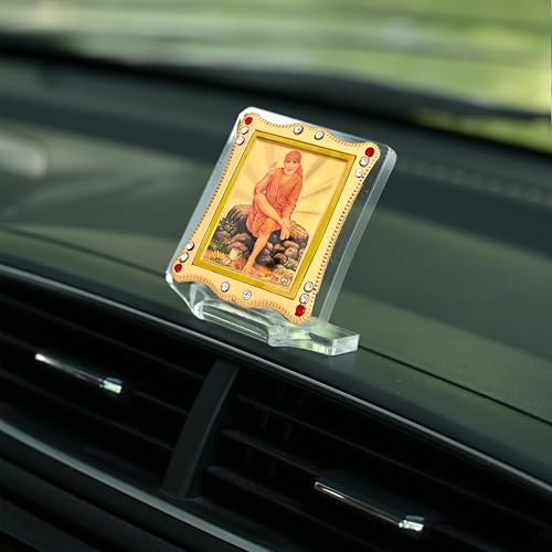 Image of Sai Baba Sitting on Stone Idol for Car Dashboard Home & Office Showpiece Decor