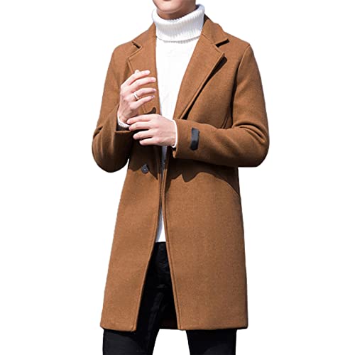 Hiborth Jaqueta masculina cor pura combina com tudo casaco blusão bolsos quentes Camelo 2XL