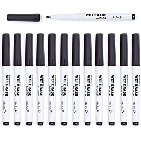 TWOHANDS Wet Erase Markers Ultra Fine Tip,0.7mm,Low Odor,Extra Fine Point,Black,Whiteboard Markers for Office,Home,or Planning Dry Erase Board,20710 Cover