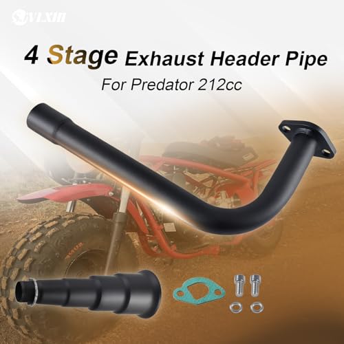 Image of Black 4 Stage Exhaust Header Pipe,For Predator 212cc 196cc Go Kart& Mini Bike, For Coleman Powersports CT200U,CT200U-EX,BT200X, For Honda GX160,GX200