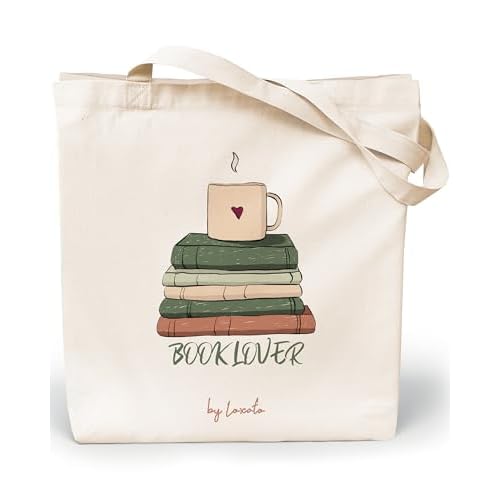 Loxato Bolsa Tela Tote Bag - Bolsos Bandolera Mujer - Bolsas de Algodón Natural 100% Reutilizables - Extra Ancho 8cm Asas Largas 70cm 220 gr/m2 - Bolsas de Tela Bonitas