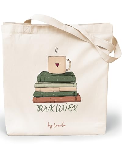 Loxato Stoffbeutel Bedruckt - Stofftasche - Baumwolltasche Bedruckt 100% B35 x H42 x T8 cm - Tragetasche Canvas-Stoff 220 g/m2 - Jutebeutel - Einkaufstasche Lange Henkel 70cm - Einkaufsbeutel