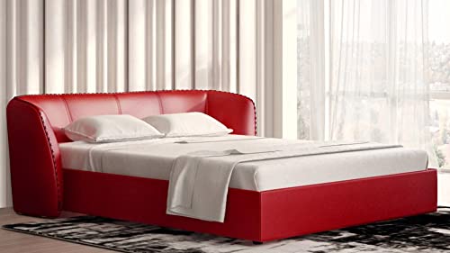 Zuri Furniture Modern Vitali Red Microfiber Leather Queen Platform Bed #TOP16