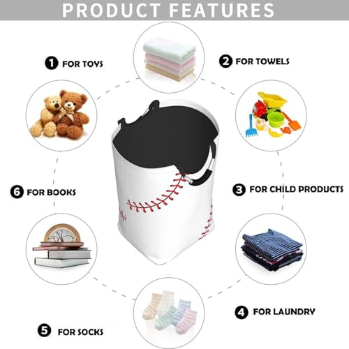 Gbuzozie Red Stitching Baseball Laundry Hamper White Ball Storage Basket Toys Clothes Organizer Bin For Home Bathroom Bedroom Dorm Nursery, 52l by Gbuzozie - Image 4