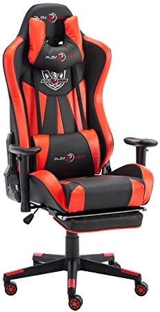 Play haha.Gaming chair Office chair Swivel chair Computer chair Work chair Desk chair Ergonomic Chair Racing chair Leather chair PC gaming chair (Red, With footrest)