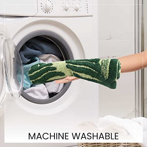 Image of SASHAA WORLD Cotton Leaf Patterned Bathmat | Soft, Absorbent & Cozy | Anti-Skid Latex Backing for Stability | Perfect for Bathroom, Bedroom, Hotels, or Spa | 50x80 cm, Green