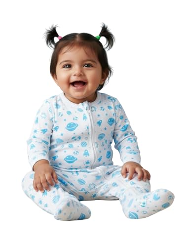 Image of The Mom Store Baby Zipper Romper For Boys And Girls | Cotton | Soft And Comfortable Infant Bodysuit | Trendy Stylish Sleepsuit Nightsuit For Newborn Baby | Printed | Unisex Sleep Wear