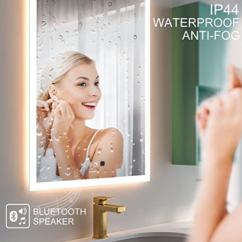 Ganpe 28 X 36 Inch Led Bathroom Mirror With Motion Sensor And Bluetooth Speaker, Touch Control Backlit Front Light Makeup Vanity Mirror Wall Mounted, Ip44 Anti Fog Waterproof Vertical & Horizontal #TOP5