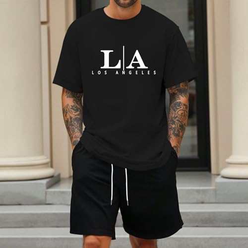 Image of BeWithYou Oversized Graphic Tshirts for Men Vintage Los Angeles Letter Graphic Shirt Baggy Streetwear Tee Casual Cotton Tops
