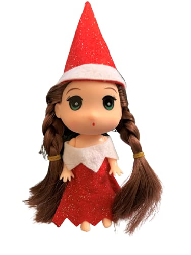 Toddler Elf Doll for Christmas - Mini Holiday Kid Elves - Cute Full Body Real Elfs - Boy - Girl (Red w/Dark Braids)