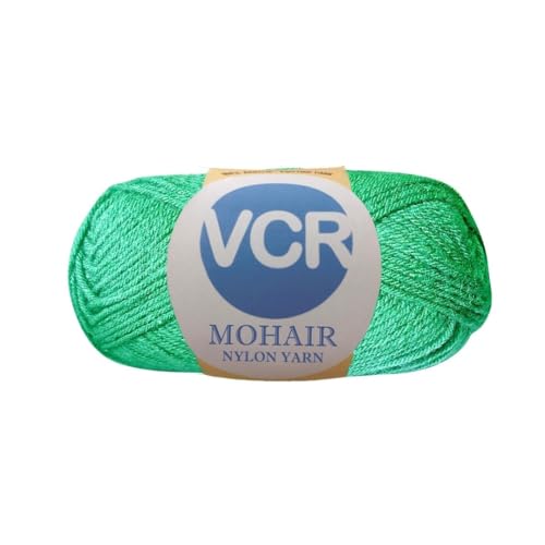 Image of VCR Mohair Nylon Jade Green Yarn, 100 Grams Hank, 196 Meters Length, Acrylic 75%, Mohair Nylon 25%, Pack of 1 Yarn, Soft Crosia Threads, Suitable for Winter Garments.