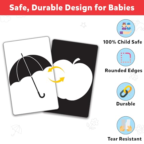 Image of High Contrast Flash Cards for New Born Babies & Infants | 32 Double-Sided Black & White Cards with 60+ Pictures | Age Group: 0 to 18 Month | Visual Development for Baby