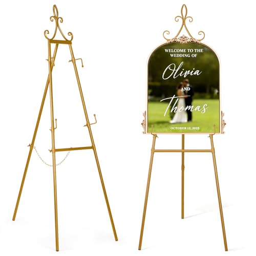 53.9 Gold Easel Stand for Sign Heavy Duty Metal Display Easel with Storage Bag Adjustable Art Easel for Wedding Sign Welcome Sign Picture