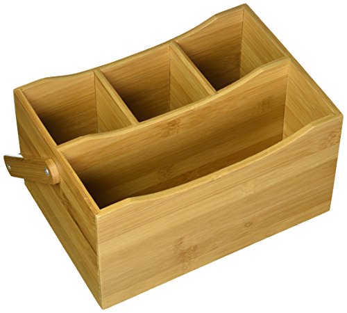 Intriom Cutlery Holder Flatware Caddy Silverware Caddy Tableware Tabletop Holder with Swing Handle Made of Organic Bamboo Bamboo Collection