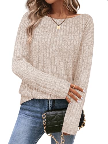 Image of Womens Tops Sweaters Ladies Tunics Casual Long Sleeve Shirts Blouses Tees Dressy Casual Clothing Boat Neck Fashion 2025