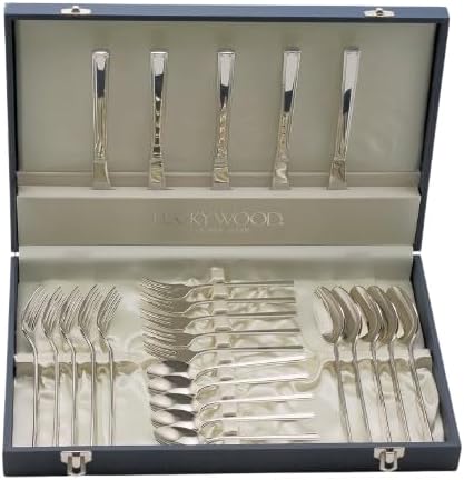 Lucky Wood Cutlery Set, Wedding Gift, Stylish, Restaurant, Cafe, Good Design Award, Simple, Married and Wife, Stainless Steel, Perfect for Sophisticated Tables, Premium, 25 pcs, No. 12500, Mil-Door