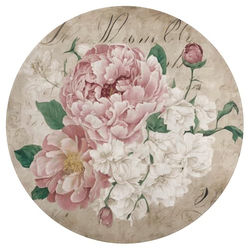 KiuLoam Vintage Shabby Chic Pink Rose Floral Non-Slip Round Area Rugs Kitchen Floor Mat Soft Floor Carpet for Chair Living Room Bedroom, 2-Ft Diameter -  FMZ-#Rm3GRT=SfW=Sv7_2200