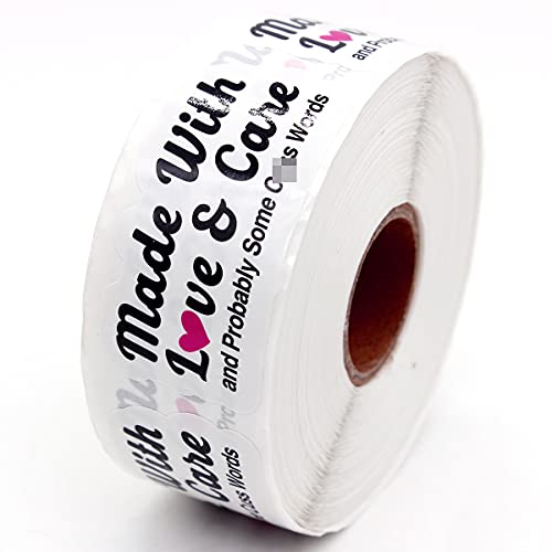 Muminglong 1.5 Inch Made with Love and Care and Probably Some Cuss Words Sticker, Thank You Sticker,Small Shop Sticker, Small Business, Handmade Sticker,Packaging Sticker, 500 PCS