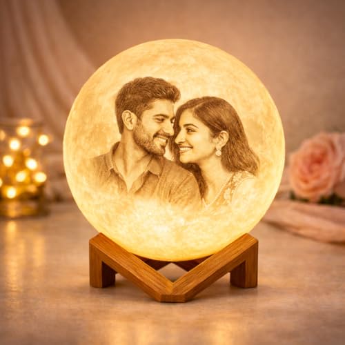 HNA Customized Moon Lamp 10 cm Personalized Photo Lamp Gift| Valentine’s Day Romantic Gift for Girlfriend Boyfriend Wife Husband | Bedroom Table Lamp | Anniversary Birthday Couple Gift