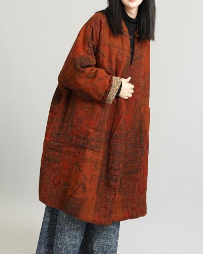 LUZU JUNU Coffee Floral Women's Cotton Padded Kimono Jacket - Cozy, Chic, and Perfect for Any Season! - Image 5